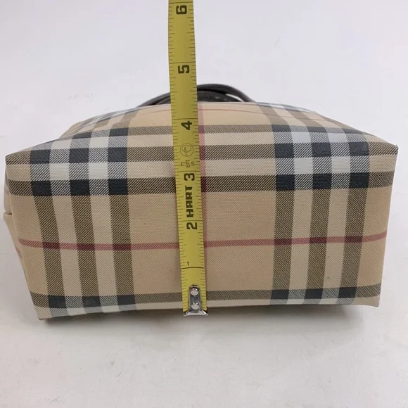 BURBERRY Beige Nova Check Small Coated Canvas Tote handbag Lined AUTHENTIC - Picture 9 of 17
